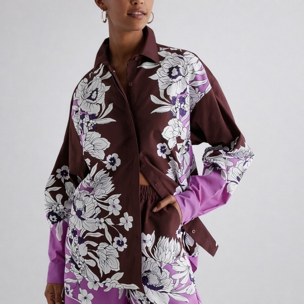 EXPRESS NEW Boyfriend Portofino Oversized Floral Button Front Shirt SZ Medium